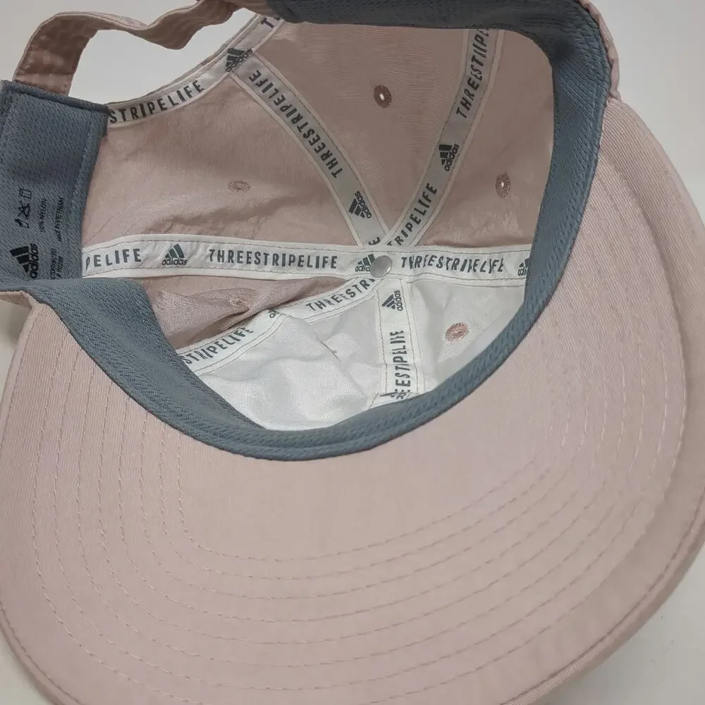 Adidas Baseball Cap Pink One Size Nylon Gold Logo Adjustable Slideback Strap Hat